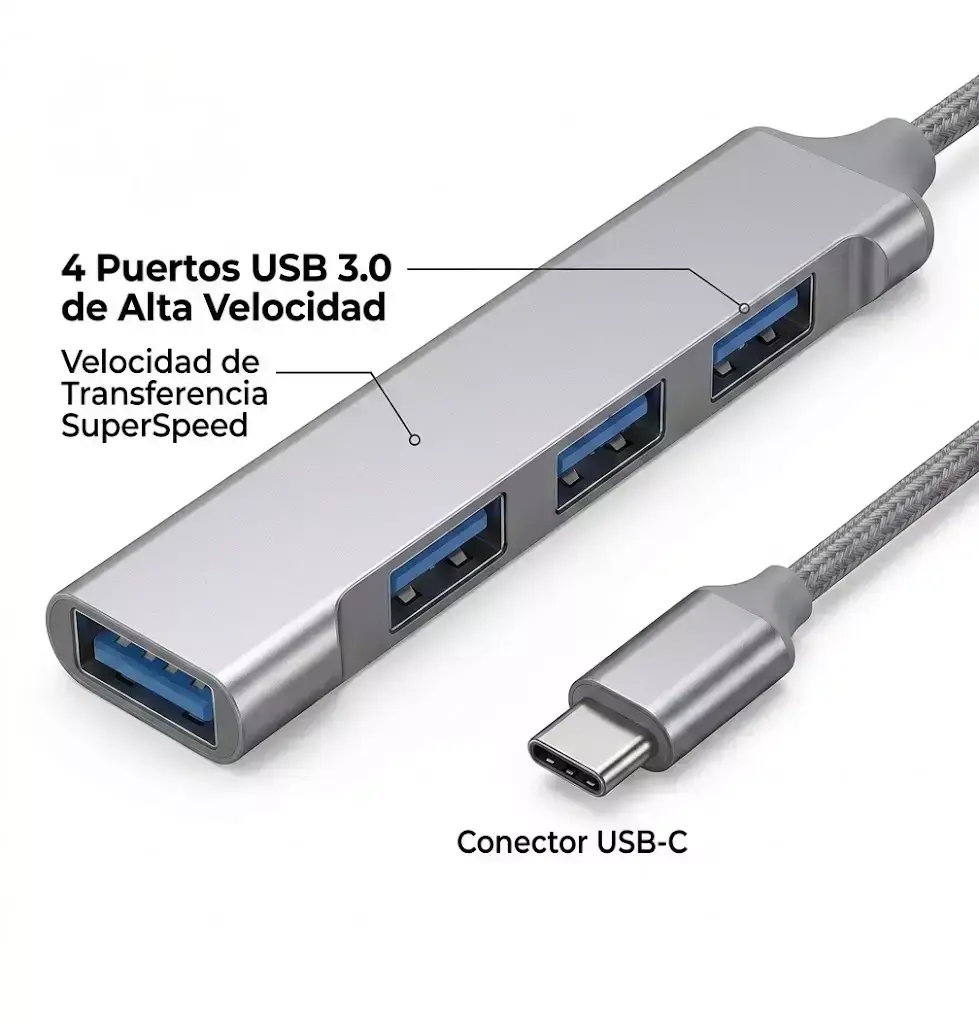 HUB DE PUERTOS 4 BOCAS C/CABLE TIPO C - XAEA